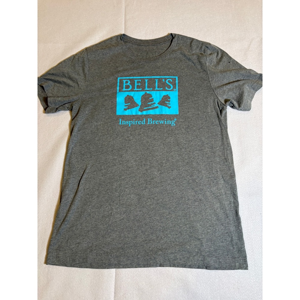 Bells Brewery Inspired Brewing Graphic T-Shirt Gray Blue Logo Mens Size Medium